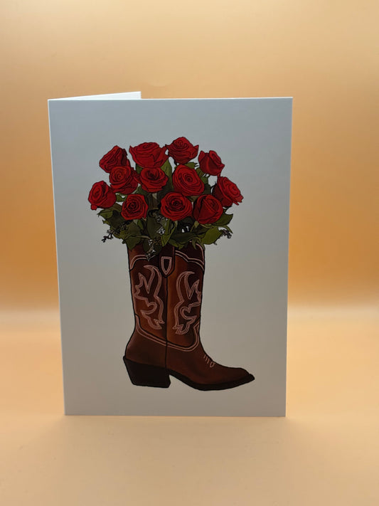 Rose Cowboy Bootanical greeting card